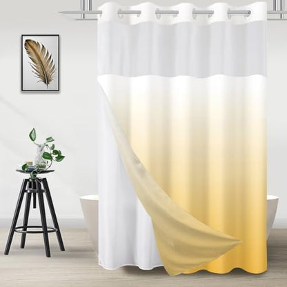 No Hook Shower Curtain and Liner Set for Bathroom, Ombre Yellow, 71" x 74"