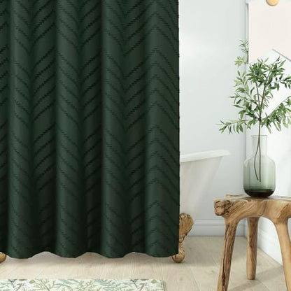Dark Green Boho Fabric Shower Curtain 72 x 90 Inches