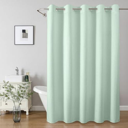 No Hook Waffle Shower Curtain, No Liner Needed, 71x74 Inch, Mint Green