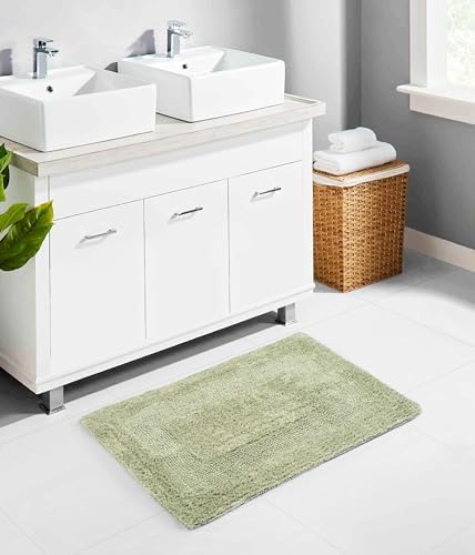 COTTON CRAFT 2 Pack Reversible Bath Mat Rug - Luxurious 17x24 Sage Green