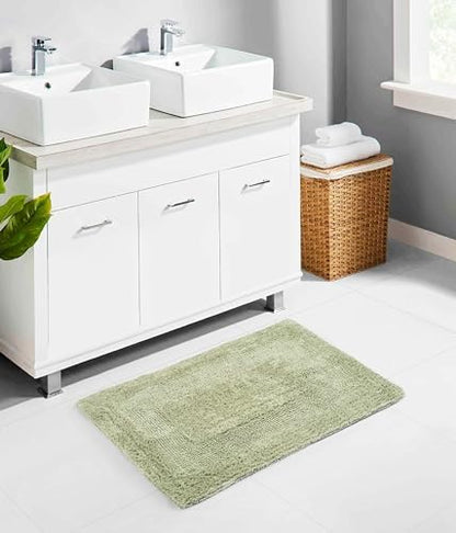 COTTON CRAFT 2 Pack Reversible Bath Mat Rug - Luxurious 17x24 Sage Green