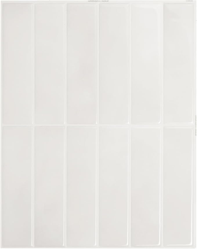 Smart Tiles Peel and Stick backsplash, Stacked White & Grey, 11.43"x9" | Pack of 5 (3.5 sq ft), Glossy, Heat/Moisture Resistant, Low VOC, Kitchen/Bathroom, Renter Friendly, Made in Canada