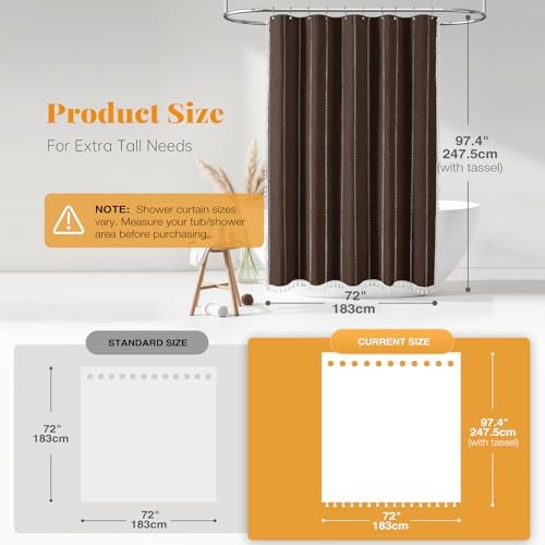 BTTN 72x96 Extra Long Boho Linen Heavy Duty Cloth Shower Curtain Set, Brown