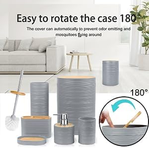 CERBIOR Bamboo Bathroom Accessories Set 6 Piece Spiral Bath Ensemble,Grey