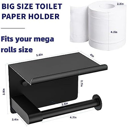 GLNLQ Matte Black Toilet Paper Holder with Shelf, Fits Mega Rolls Size