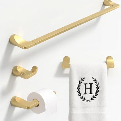 Mega Handles Bathroom Accessory Set Satin Brass - 4-Piece, Towel Bar, Hooks