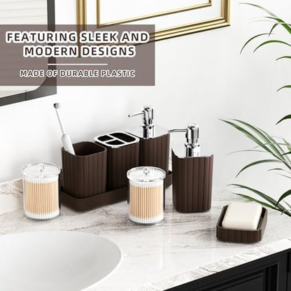 XLHOMO Bathroom Accessories Set - 25PC Brown Bathroom Sets with Shower Curtain and Rugs, Bathroom Accessory Set, Brown Shower Curtain Set, Trash Can, Qtip Holder Dispenser & Soap Dispenser