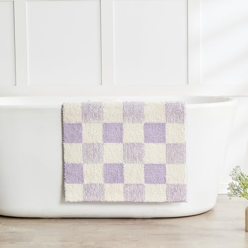 CozeCube Lavender Checkered Bath Mat 47"x24" Non Slip Washable Rug