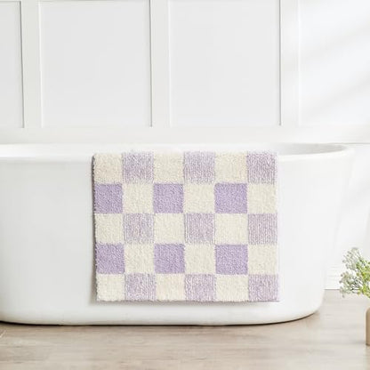 CozeCube Lavender Checkered Bath Mat 47"x24" Non Slip Washable Rug