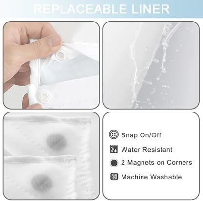 No Hook Shower Curtain and Liner for Bathroom, Ombre Sky Blue, 71" x 74"