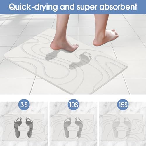 VEELOIM Stone Bath Mat, Diatomaceous Earth Bath Mat, Shower Mat White