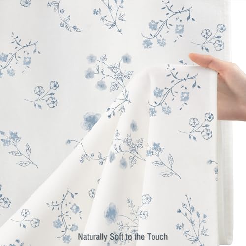 Blue Floral Farmhouse Vintage Cotton Shower Curtain French Country 72Wx72H