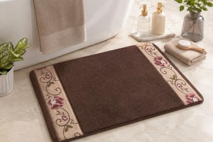 Zahari Home Larrisa Floral Bathroom Rug Luxury Bath Rug Washable Contemporary Decor Beautiful Shower Mat Unique Design Stylish Non Slip Shower Mat Flower Bath Rug Bath Shower Tub Decor