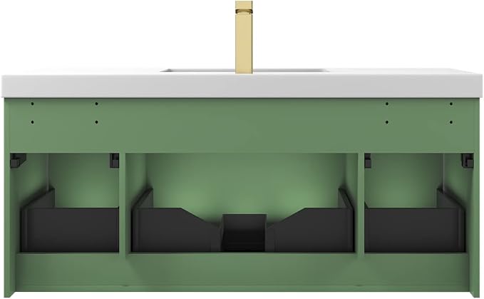 Blossom 48 Inch Bathroom Vanity with Sink, All Wood Wall Mounted Floating Bathroom Vanity Cabinet with Acrylic Sink, Bathroom Sink Cabinet with Soft-Close Drawers, Modern Vanities, Aventurine Green