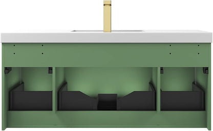 Blossom 48 Inch Bathroom Vanity with Sink, All Wood Wall Mounted Floating Bathroom Vanity Cabinet with Acrylic Sink, Bathroom Sink Cabinet with Soft-Close Drawers, Modern Vanities, Aventurine Green