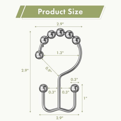 Amazer Shower Curtain Rings, Rust-Resistant Metal Double Shower Hooks for Curtain Rolling Shower Curtain Hooks Rings Shower Rings for Bathroom Shower Curtain Rod, Chrome, Set of 12 Rings