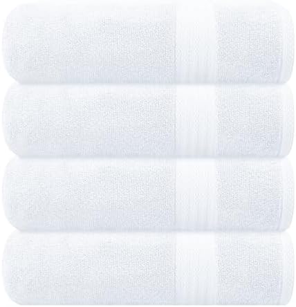 GLAMBURG Premium Cotton 4 Pack Bath Towel Set - 100% Pure Cotton - 4 Bath Towels 27x54 - Ideal for Everyday use - Ultra Soft & Highly Absorbent - White