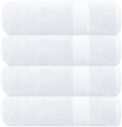 GLAMBURG Premium Cotton 4 Pack Bath Towel Set - 100% Pure Cotton - 4 Bath Towels 27x54 - Ideal for Everyday use - Ultra Soft & Highly Absorbent - White
