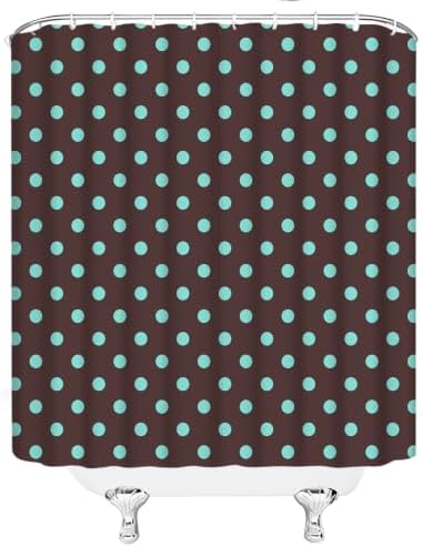 Polka Dot Shower Curtain Dark Brown Teal Dots Vintage Retro Fabric Decorative Bathroom Curtains with Hooks,70" Wx84 H
