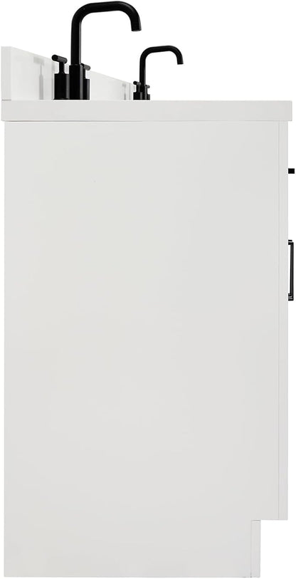 ARIEL Hepburn 66-inch Bathroom Vanity with Sink,Solid Wood, 1.5-inch Pure White Quartz Countertop & Backsplash, Double Rectangular Porcelain Sink, 4 Soft Closing Doors, 6 Dovetail Drawers, White