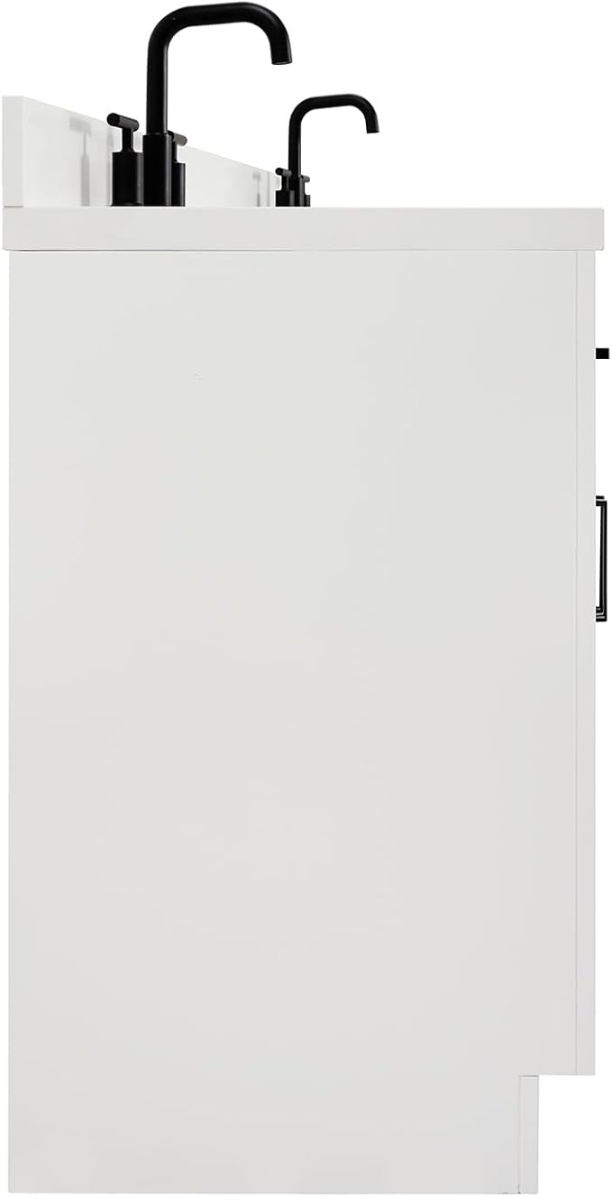ARIEL Hepburn 66-inch Bathroom Vanity with Sink,Solid Wood, 1.5-inch Pure White Quartz Countertop & Backsplash, Double Oval Porcelain Sink, 4 Soft Closing Doors, 6 Dovetail Drawers, White