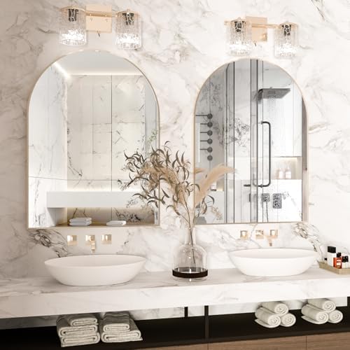Arched Wall Mirror for Bathroom, 40"x30" Arched Mirror Wall Mounted Mirror with Metal Frame, Gold Vanity Mirror Decor for Mantle, Bedroom, Entryway, Living Room