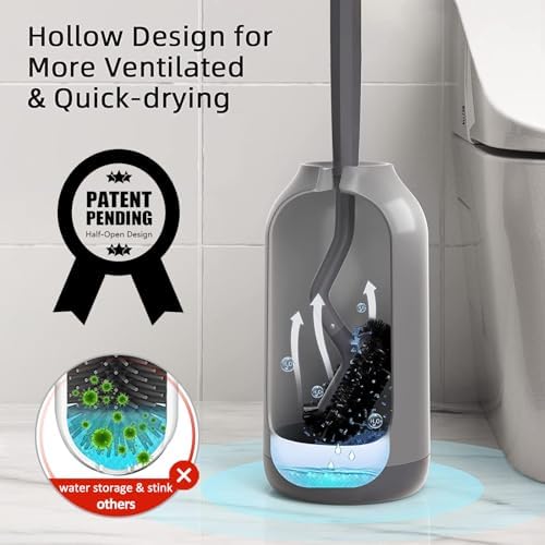 HAMITOR Toilet Bowl Brush Holder Set, Dead Corner S-Shaped Bristle Scrubber