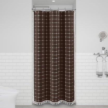 BTTN Stall Boho Farmhouse Linen Heavy Duty Shower Curtain Set, 36x72, Brown