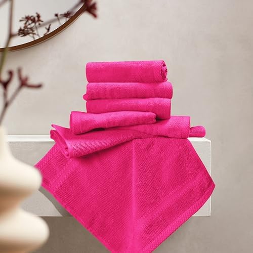 GLAMBURG Ultra Soft 12-Piece Washcloths Set 13x13-100% Ringspun Cotton - Durable & Highly Absorbent Face Towels - Ideal for use in Bathroom, Kitchen, Gym, Spa & General Cleaning - Hot Pink