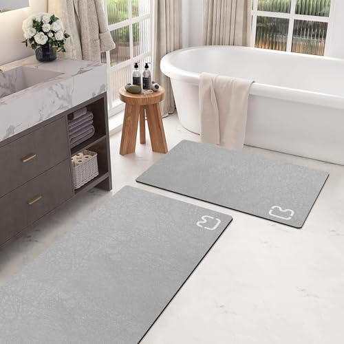 RUERYA Bathroom Rugs and Mats Set 2 Piece Diatomaceous Earth Bath Mat,Gery