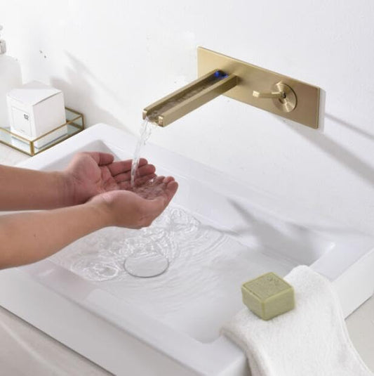 Brush Gold Wall Mounted Single Lever hot Cold Basin Faucet Brush Gold Black Toilet Sink Faucet Waterfall Crane Mixer