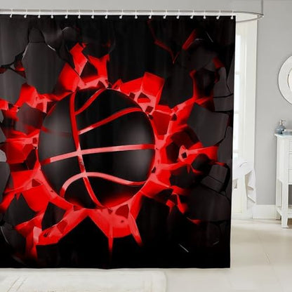 jejeloiu Basketball Bath Curtain Boys Girls 72"x84" Gaming Sports Shower Curtain for Kids Women Men Waterproof Red Ombre Bathroom Shower Curtain Set Gift for Basketball Lover