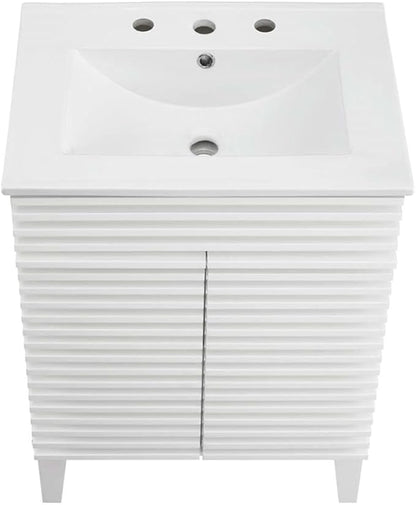 Modway Render Mid-Century Bathroom Vanity with Sink in White White