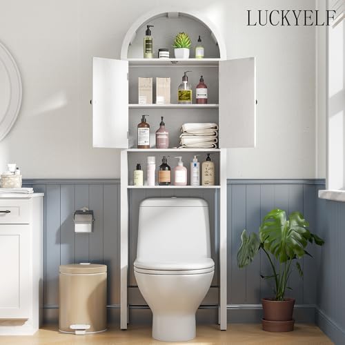 Arched Over The Toilet Storage Cabinet with Fluted Doors, Bathroom Shelf