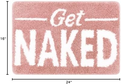 Small Get Naked Bathroom Rugs - Funny Bath Mats Non Slip Cute Carpet for Bathroom Floor Decor Water Absorbent Bath Rugs for Sink Bathtub and Shower Pink 16" x 24"