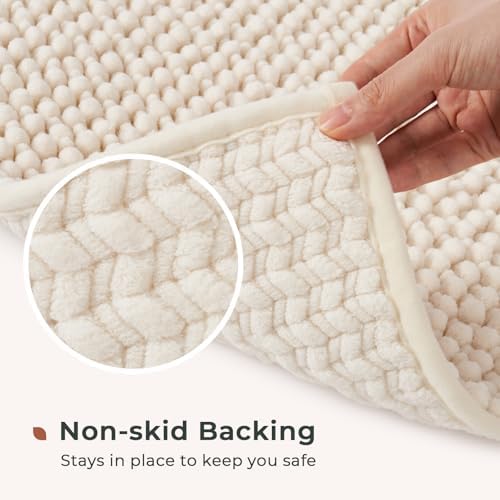 FRESHMINT Chenille Bath Rugs Set 2 Pieces, Cream White, 17''x24''+20''x32''