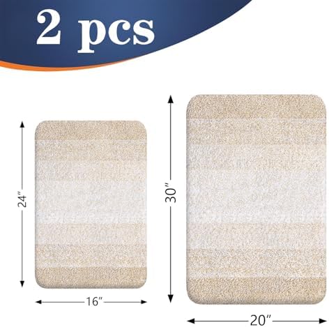 OLANLY Micorfiber Bathroom Rug Set 2 Piece, 30"x20"+24"x16"