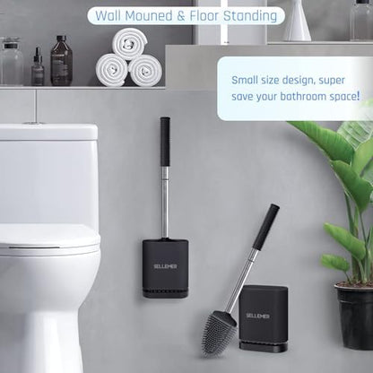 Sellemer Silicone Toilet Brush, Ventilation Slots Base Holder 2 Pack, Black