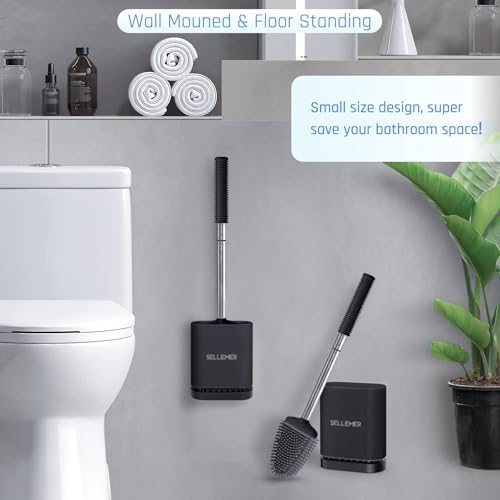 Sellemer Silicone Toilet Brush, Ventilation Slots Base Holder 4 Pack, Black