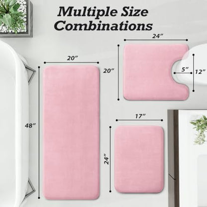 HUXMEYSON Bathroom Rugs Sets 3 Piece, Non-Slip & Quick Dry Bath Mat Set, Ultra Soft Velvet Bath Rugs for Bathroom, Toilet and Shower Floor, Rose Pink