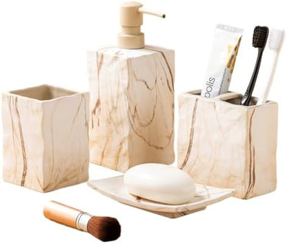 RQYIXI Ceramic Bathroom Accessories Set,Brown,4 Piece,Marble Design