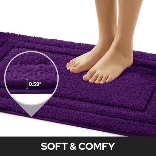 HOMEIDEAS Bathroom Rugs Sets 2 Piece, Super Soft Non Slip Bath Mat Purple