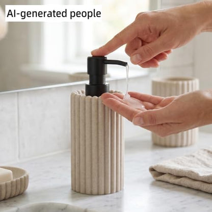 Bathroom Accessories Set,Sandstone Look Beige, Thick Stripe, 5 PCS
