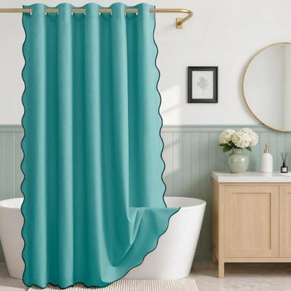 Furlinic Scalloped Shower Curtain 72x96 Extra Long Waterproof No Hook Teal