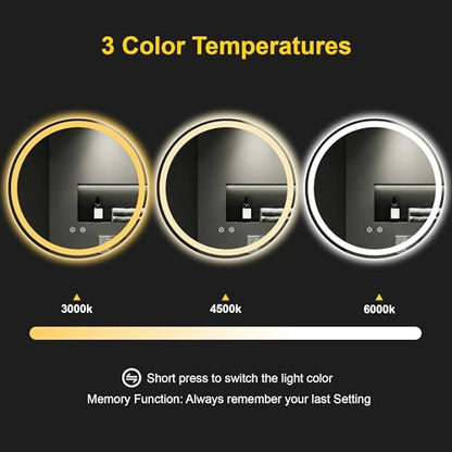Round LED Bathroom Mirror with Lights, 20 Inch Circle Lighted Vanity Mirror