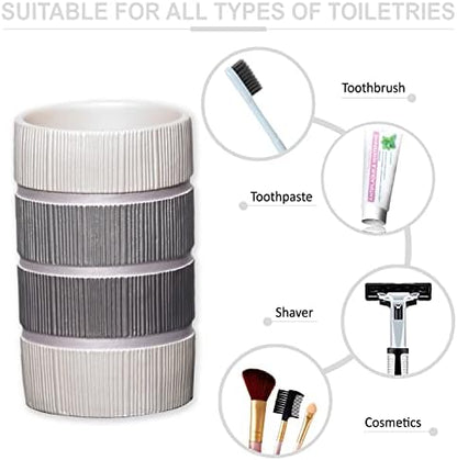 Zahari Home 4pc Modern Line Modern Bathroom Accessories Set Modern Soap Dispenser, Tumbler, Tooth Brush Holder and Dish Soap Holder Luxury Contemporary Grey Decor Unique Design Luxury Bath Set