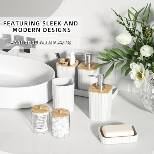 XLHOMO Bathroom Set - 25PC White Bathroom Set with Shower Curtain and Rugs, Bathroom Accessories Set, White Shower Curtain Set with Bathroom Trash Can