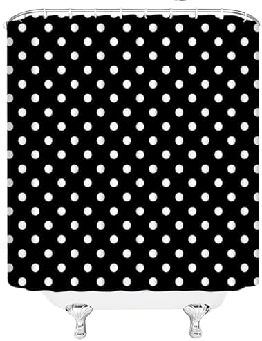 Polka Dot Shower Curtain Black White Retro Spot Vintage Fabric Decorative Bathroom Curtains with Hooks,70" Wx78 H
