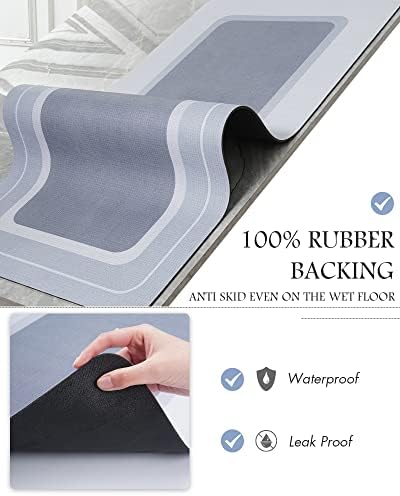 MontVoo-Bath Mat Rug Runner Long Bathroom Mat Non Slip Super Absorbent Stain Resistant Quick Dry Thin Bathroom Rug Fit Under Door-Bath Mats for Bathroom Floor Bathtub Vanity-Bathmat 17"x50" Blue