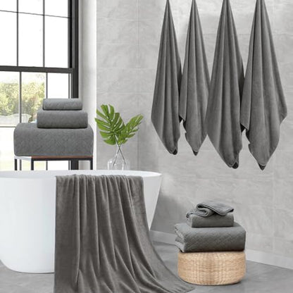 8-Piece Bath Towels Set,2 Oversized Large Bath Towels Sheet,2 Hand Towels and 4 Washcloths - 600 GSM Soft Microfiber Highly Absorbent Quick Dry Shower Towel Collection for Bathroom Hotel and Spa,Brown